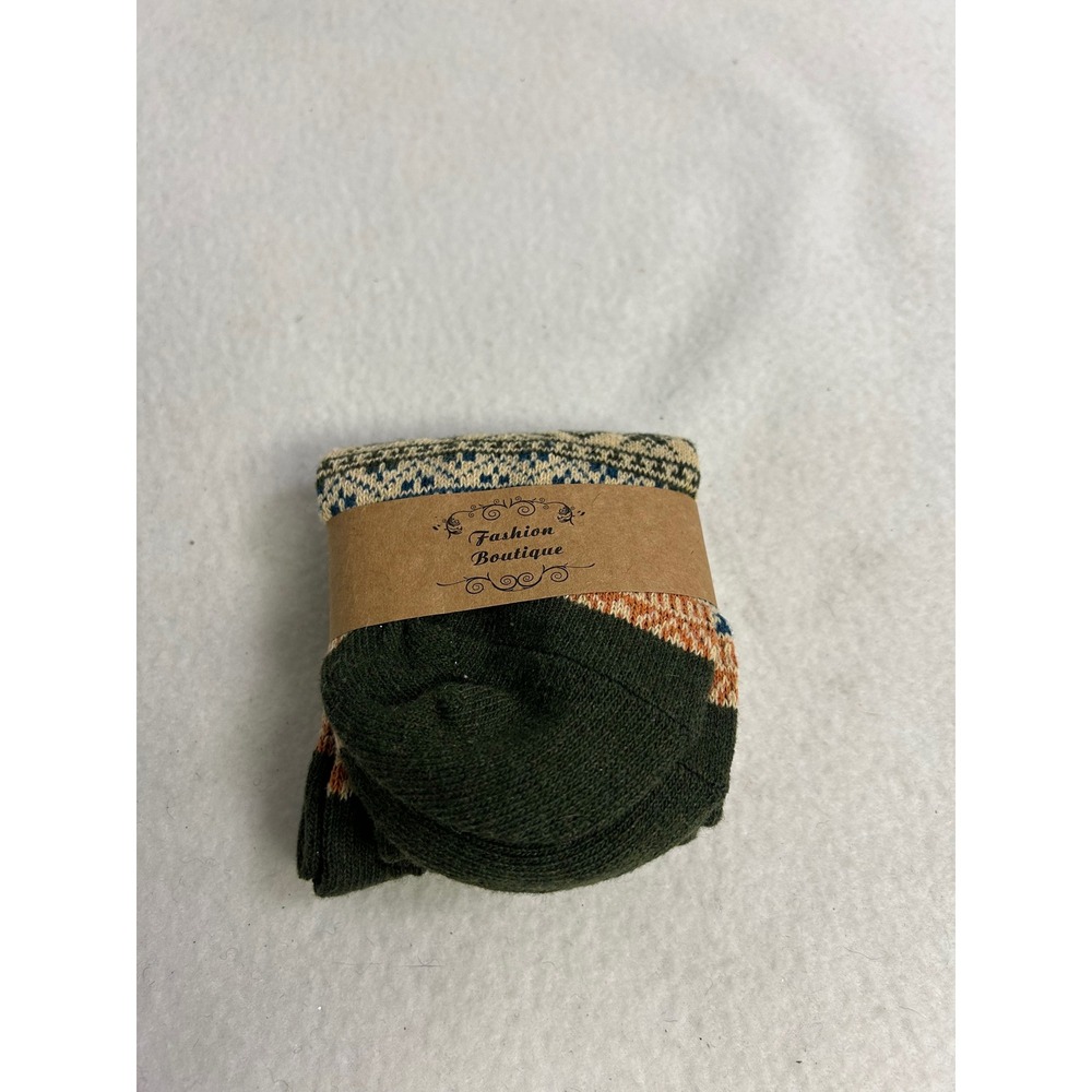 Cabin Core Fashion Boutique OS Dark Green Fair Isle Wool Blend Crew Socks